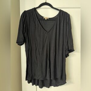 Anthropologie Bordeaux Black V-Neck Blouse